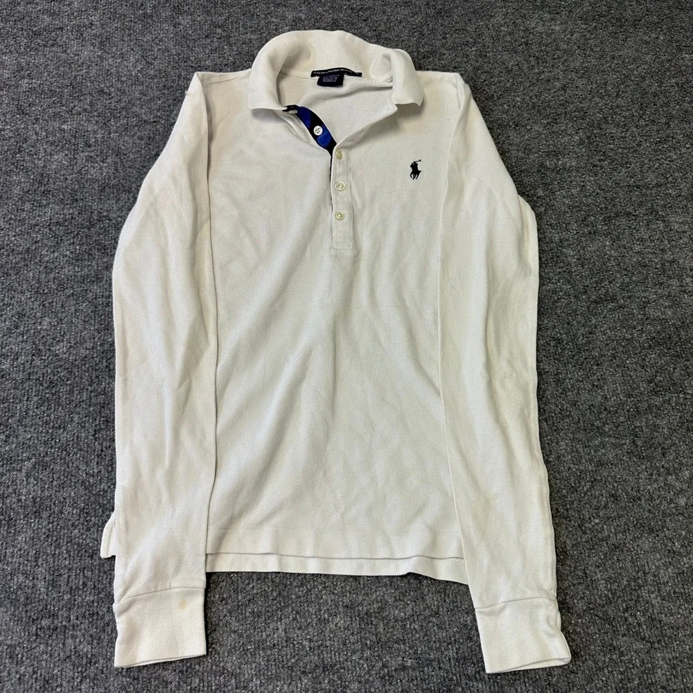 Ralph Lauren Sport Polo Womens Size S White Cotton Long Sleeve Piqué Athletic